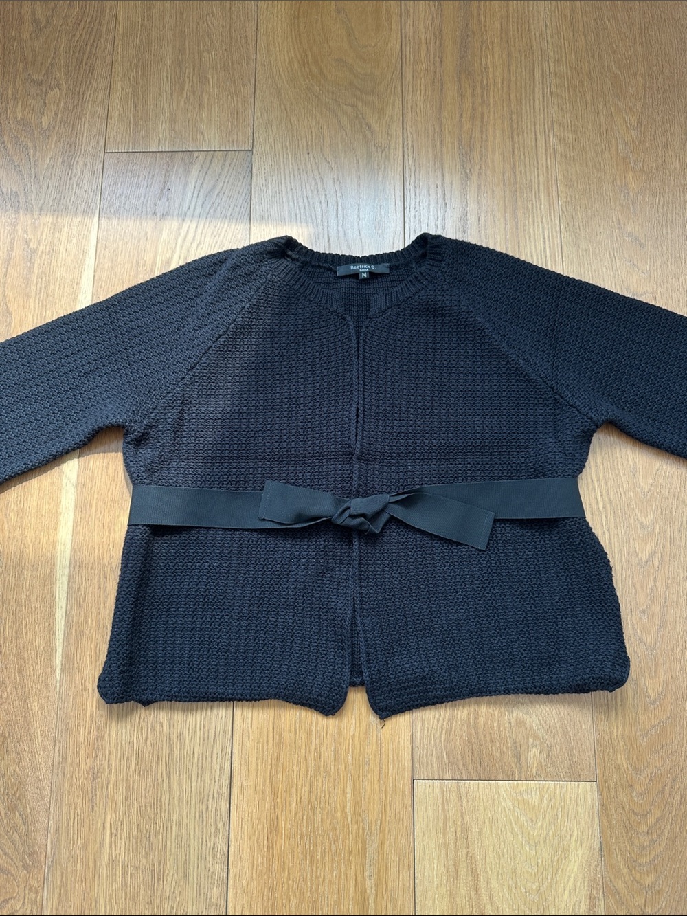 Women’s Black Cotton Knit Cardigan with Tie Belt. Made in Italy.